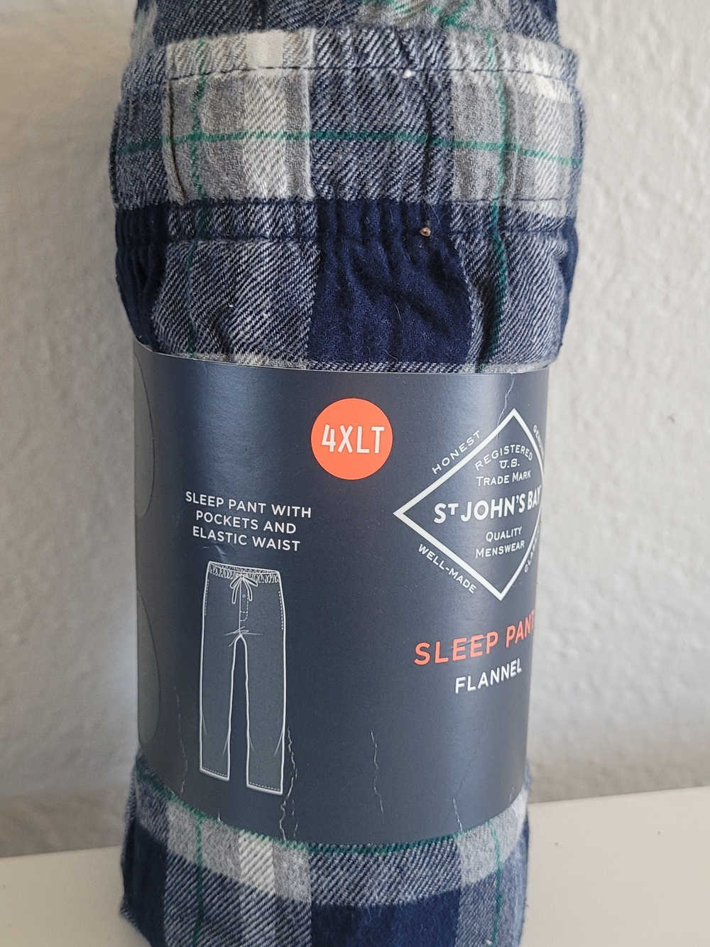 St. John's Bay Men’s Navy Plaid Flannel Sleep Pants - 4XLT